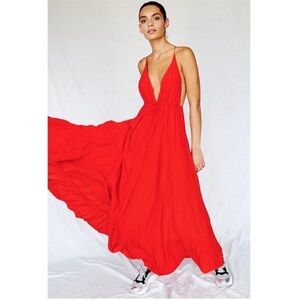 S/W/F red dress with ruffle hem line.